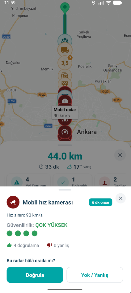 NaviKamyon hız uyarısı ekranı