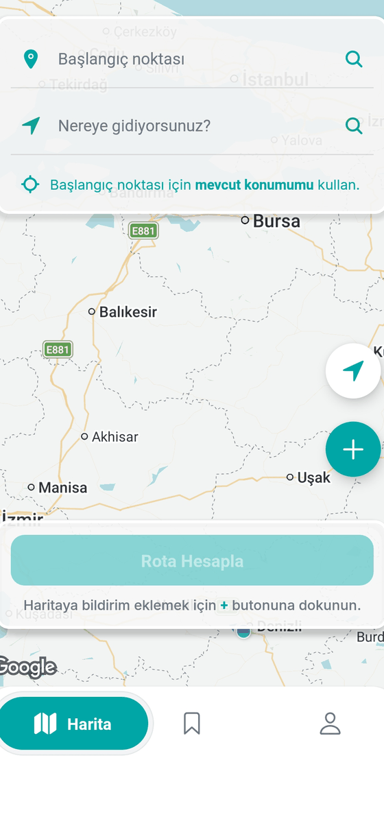 NaviKamyon rota arama ekranı