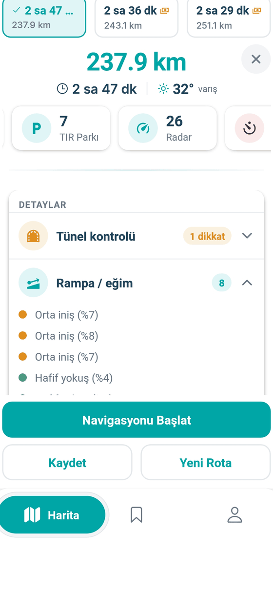 NaviKamyon rota özeti ve detayları ekranı